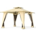 thumbnail image 2 of Phonjoroo Metal Patio Gazebo Outdoor 2-Tier Canopy Party Tent with Mesh Sidewalls 12x12 Beige, 2 of 8