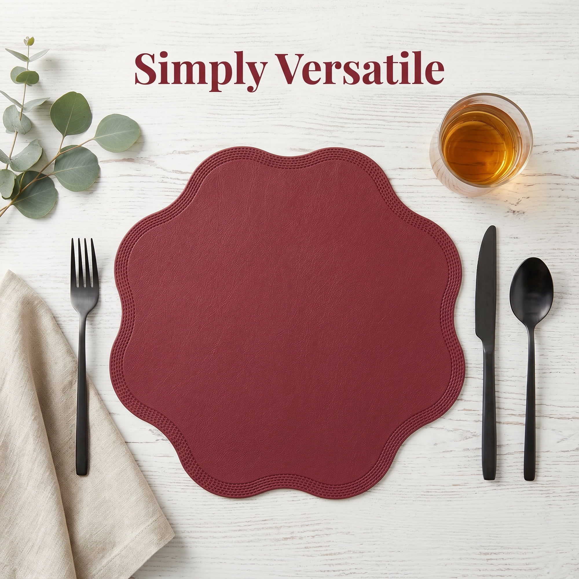 Unique Bargains Set of 6 Faux Leather Placemats for Kitchen Table Decor Red 15"x15"
