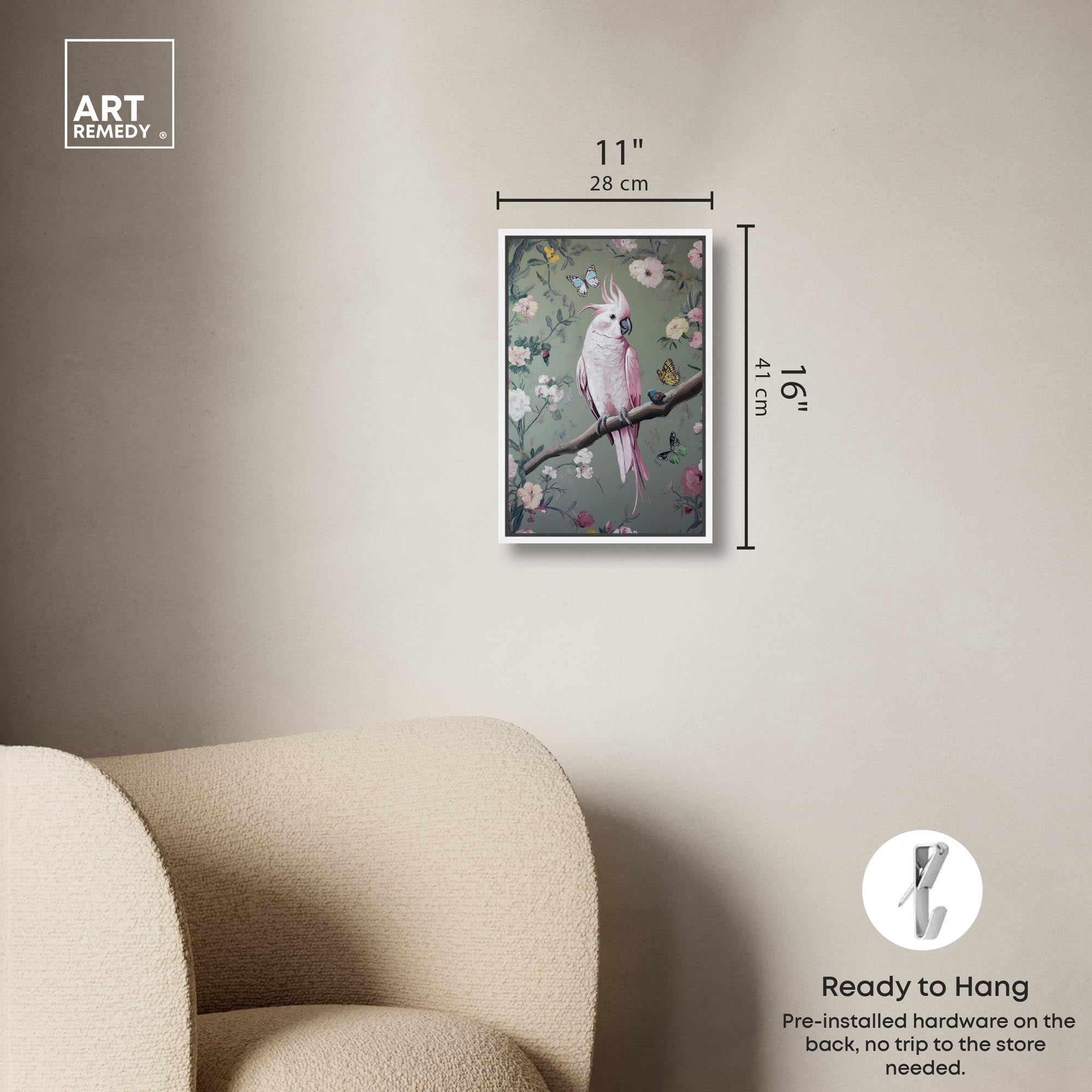 Rose Plume II Canvas Bird Maximalist by Art Remedy, White Frame, 10" x 15"