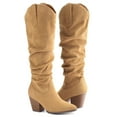 thumbnail image 2 of Pennysue Women's Knee-High Booties Tan Mid Chunky Heel Slouchy Boots With Side Zippers Boots 7M, 2 of 5