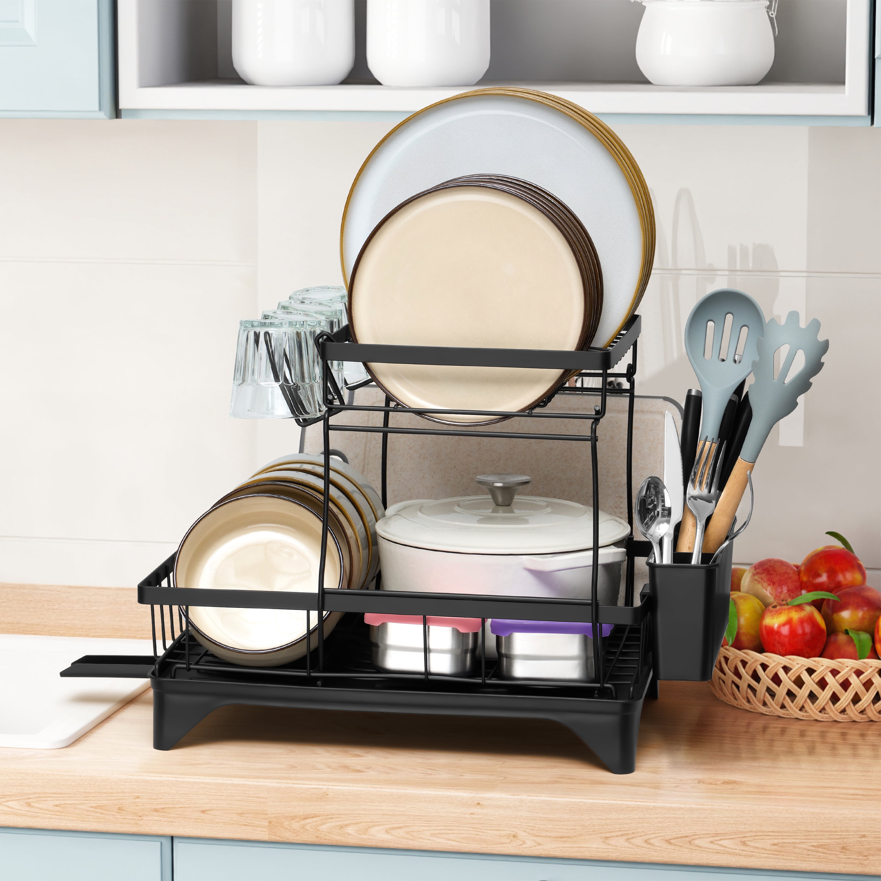 Vesteel 2-Tier Dish Drying Rack, Stainless Steel Dish Rack with Drainboard for Kitchen Counter, Rustproof Dish Drainer for Sink, Space Saving