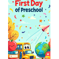 thumbnail image 3 of Colorful and Cheerful Preschool First Day Banner with School Bus Backpack Apple and Airplane Elements Backdrop for Photo Taking School Party Decorations Kids Event Photo Props, 3 of 3