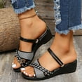 thumbnail image 1 of Xysaqa Summer Wedge Sandals - Sparkling Ankle Strappy Open Toe Beach Party Sandals For Women Boho Rhinestone, 1 of 5