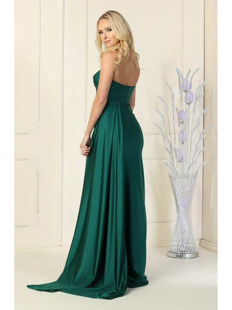 green emerald velvet dress Wedtrend Women Wedding Party Dress Dark Green A Line One Shoulder Long Satin Bridesmaid Dress with Split Front, Dark Green / US10