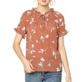 thumbnail image 3 of MODA NOVA Junior's Floral Tie Neck Ruffle Short Sleeves Blouse Top Coral M, 3 of 6