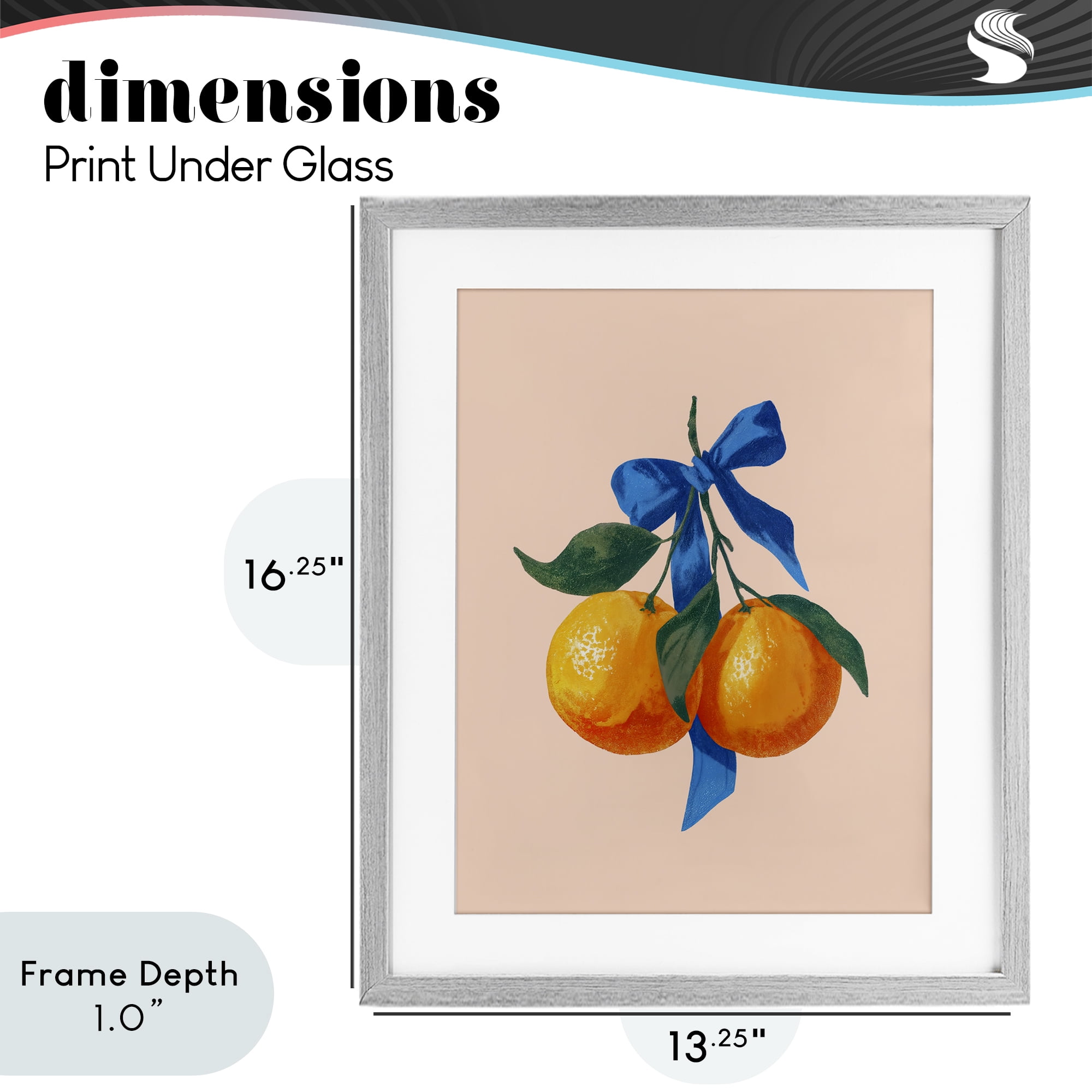 Stupell Industries Two Oranges with Blue Bow Gray Framed Print Under Glass, design by Imagine It Images