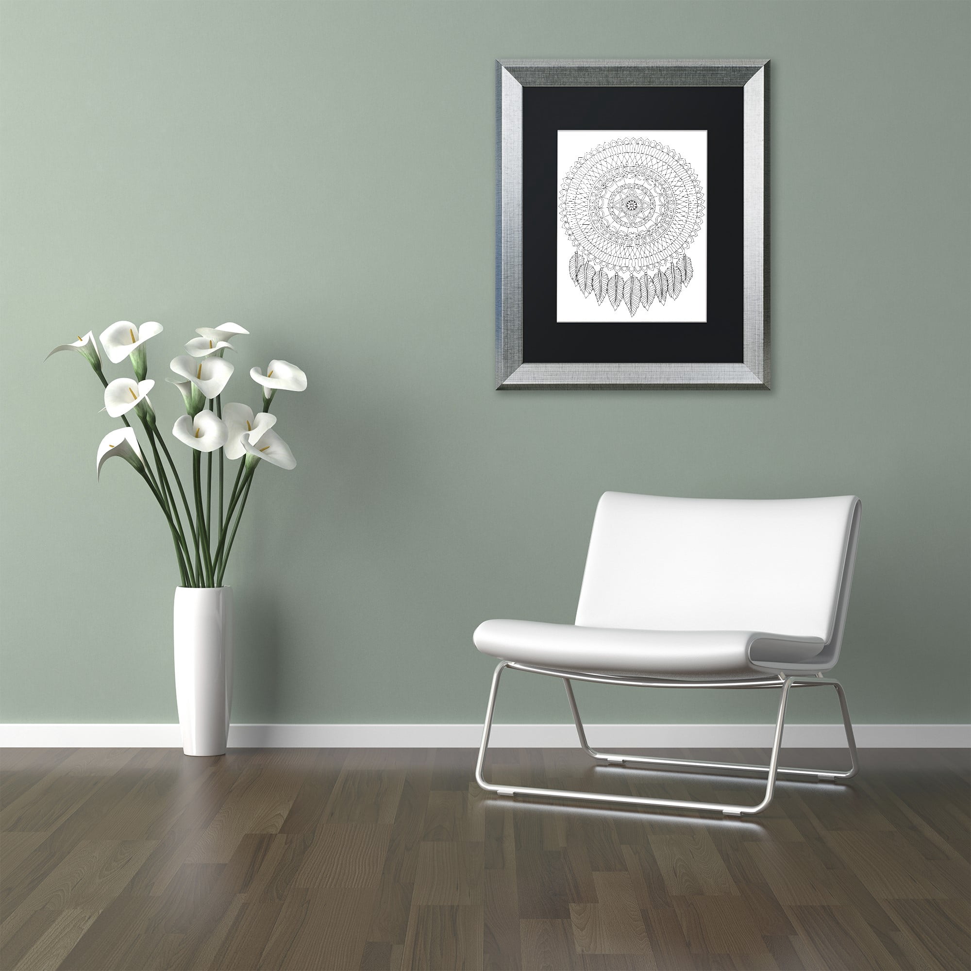 Trademark Fine Art "Mandalafeather Dreamcatcher" Canvas Art by Hello Angel, Black Matte, Silver Frame