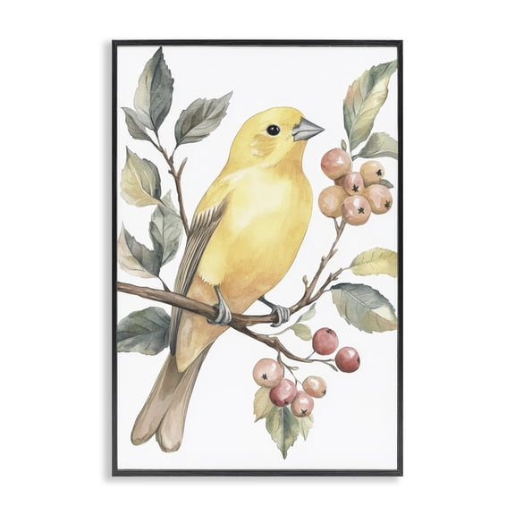 Stupell Industries Sun Lit Bird on Branch Black Framed Giclee Art, design by Petal Prints Design