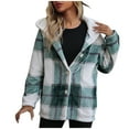 thumbnail image 2 of Ftwytp Womens Plaid Shacket Jacket Sherpa Lined Flannel Jackets Oversized Button Up Fleece Hooded Warm Coat 2024, 2 of 6