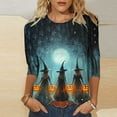 thumbnail image 2 of Womens Tops Halloween 3/4 Length Sleeve Shirts Fashion Halloween Printed Plus Size Tunic Tops Blouses Fall Casual Round Neck Pullover Halloween Holiday Costume TShirt, 2 of 5