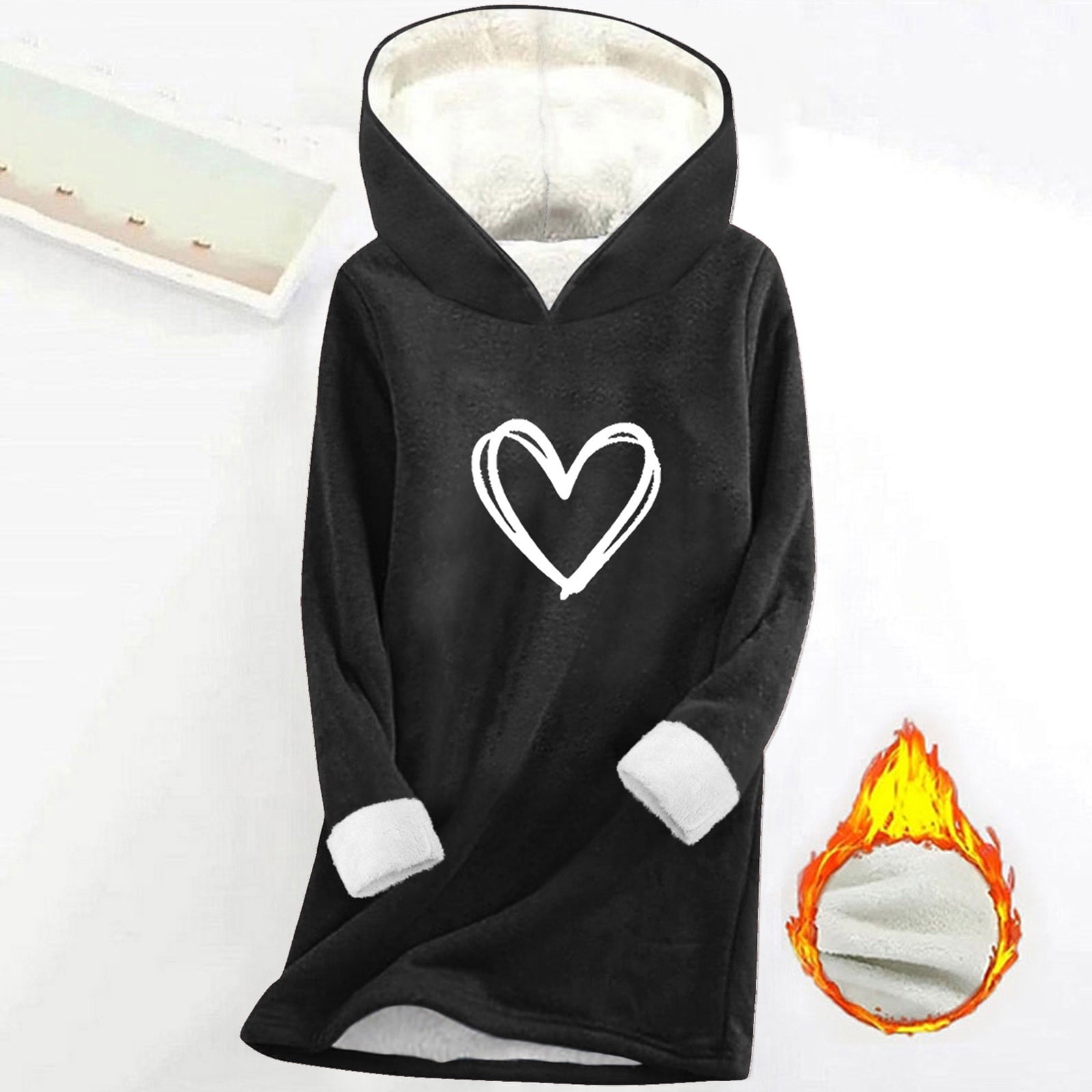 asdoklhq Funny Valentine's Day Tees for Women Fashion Women's Printing Thickened Fashionable Casual Long Sleeved Hooded Sweatshirt Black S