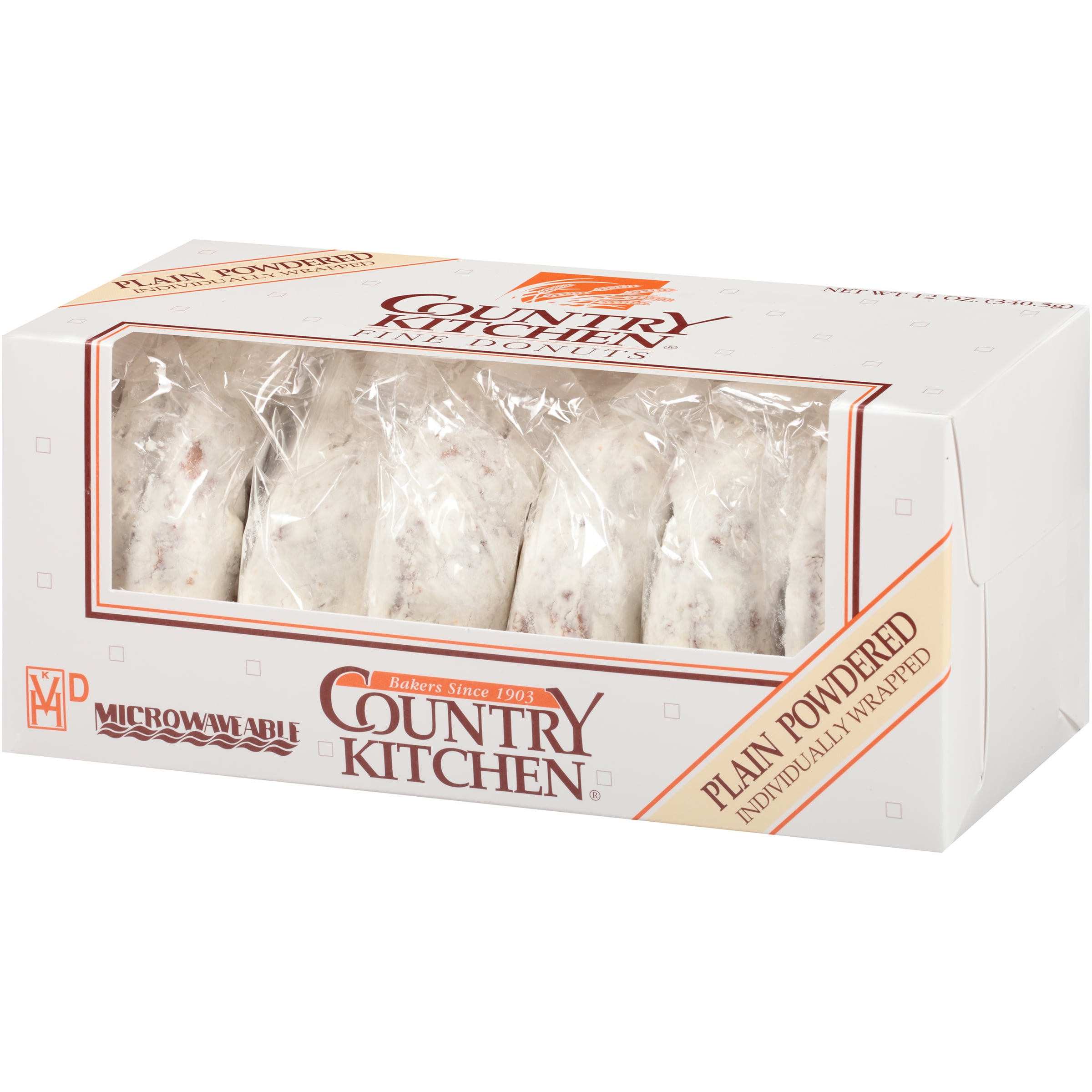 Country Kitchen Plain Powdered Fine Donuts, 12 oz, 6 Count, Shelf-Stable