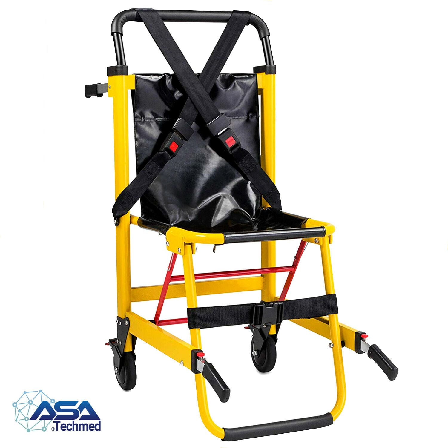 Ambulance Firefighter Evacuation Medical Foldable Aluminum Lift Stair Chair 2 Wheel Blue EMS Medical Stair Stretcher Chair 3 Adjustable Straps with Quick Release Buckles 