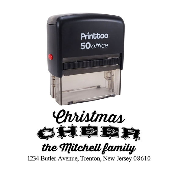 Printtoo Personalized Black Self Inking Cheer Christmas Stamp Custom Rubber Stamper-68 x 30 mm