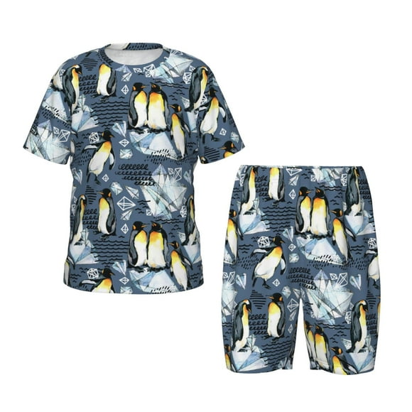 Kdxio Ensemble de Pyjama à Manches Courtes Imprimé Aventure Arctique Pingouin pour Enfants, Confort Facile à Porter pour la Maison et le Sommeil - Très Grand