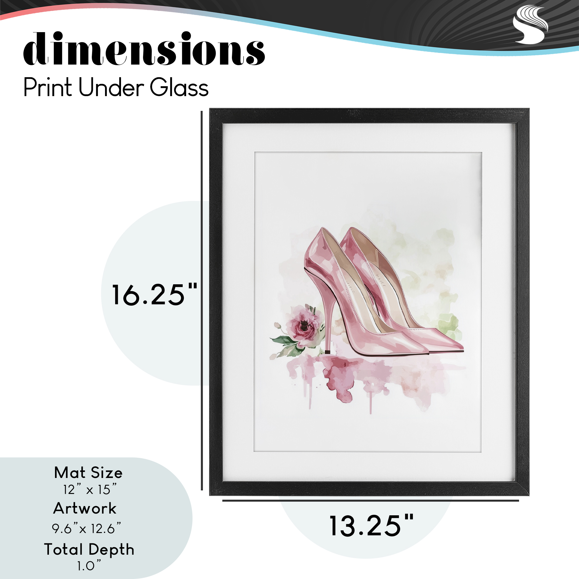 Rosy Pastel Heels Black Framed Print Under Glass, design by Christine Simpson Art