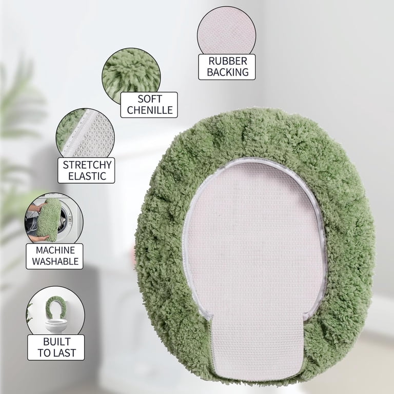 Microfiber Elongated Toilet Seat Cover - Soft Tufted Lid Cover, Adjustable Fit For 18-19.5" L X 14-16" W Seats