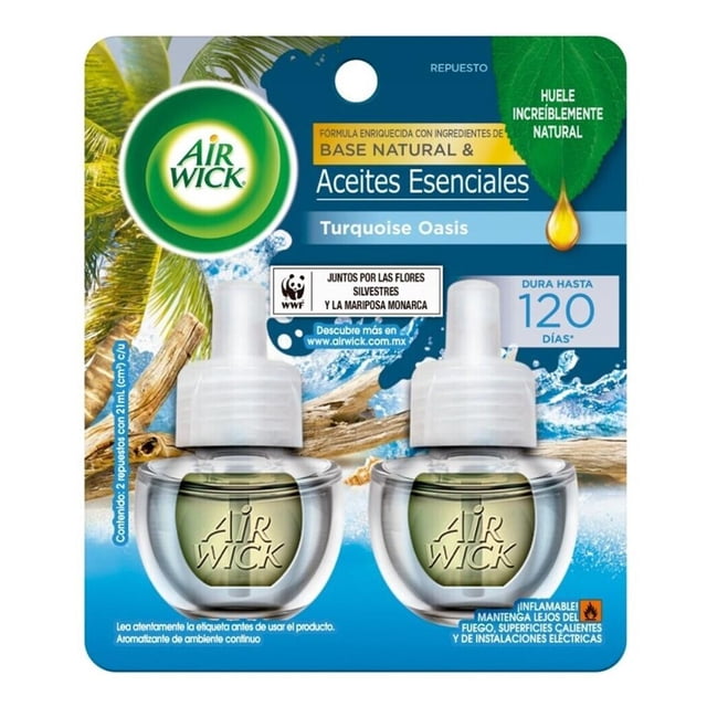 Aromatizante ambiental Air Wick turquoise oasis 2 repuestos de 21 ml c/u