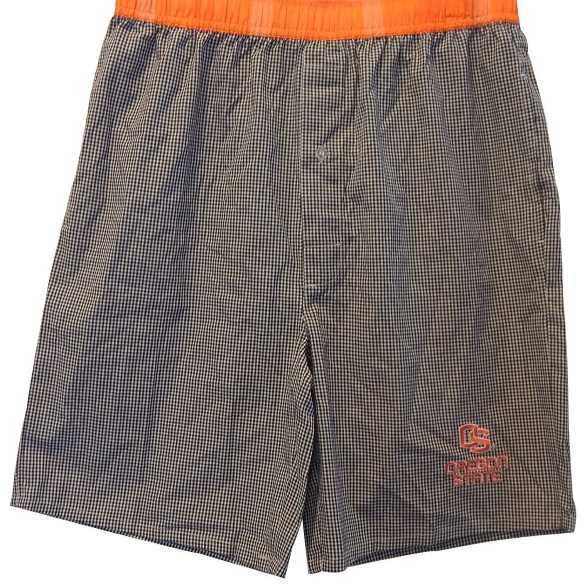 OS Oregon State Long Checked Boxer Shorts Board Shorts Jams Black White Orange (Large) by Sideline Apparel