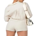 thumbnail image 4 of Women‘s Spring Summer Outfit Sets Long Sleeve Lapel Button Shirt + Solid Color Drawstring Shorts, 4 of 5