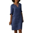 (2Pack) Cotton and Linen Short Womens Dress Sleeve Holiday Semi Casual