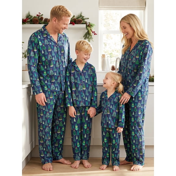 RUINIXCW Matching Christmas Pajamas for Family Long Sleeve Pine Tree Print Tops   Pants Set Loungewear