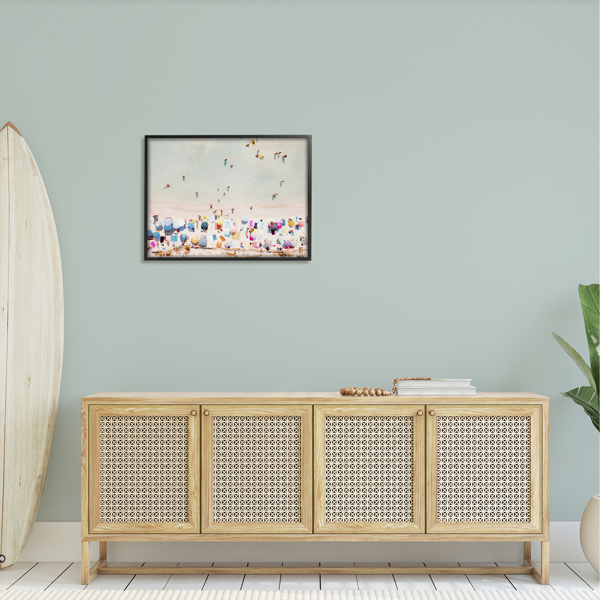 Stupell Aerial Beach View People Swimming Landscape Photography Black Framed Art Print Wall Art