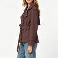 thumbnail image 5 of cocolona Cropped Trench Coat for Women Long Sleeve Collared Solid Color Waist Jacket Lined Trendy Casual Fall Tops, 5 of 7