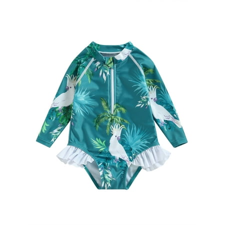 

Bagilaanoe 1-6T Baby Girl One Piece Swimsuits Kids Zipper Rush Guard Swimshirts Quick Dry Long Sleeve Swim Shirt Toddler Swimwear Bathing Suit Ruffled Beachwear