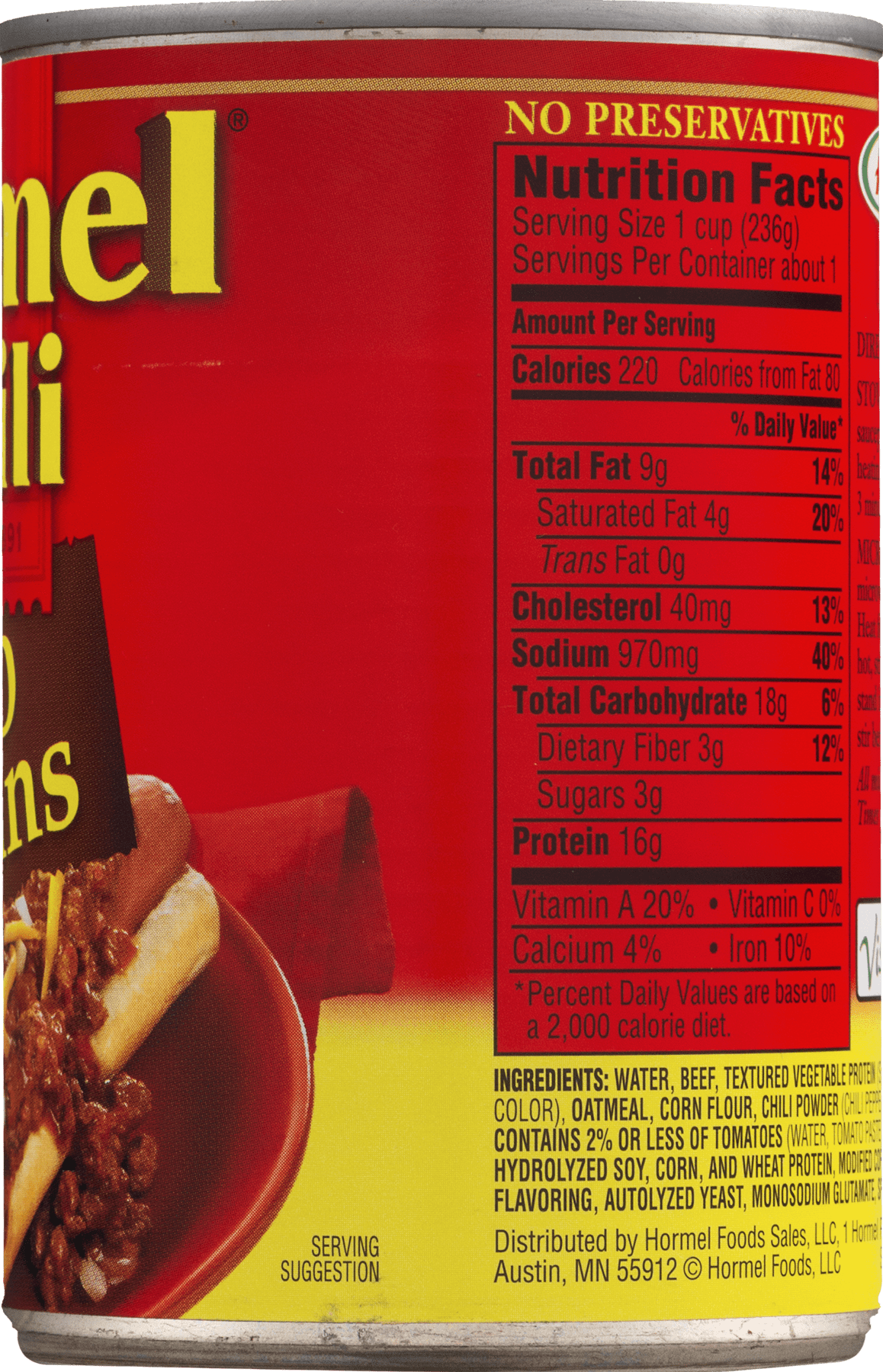 calories in beef chili no beans