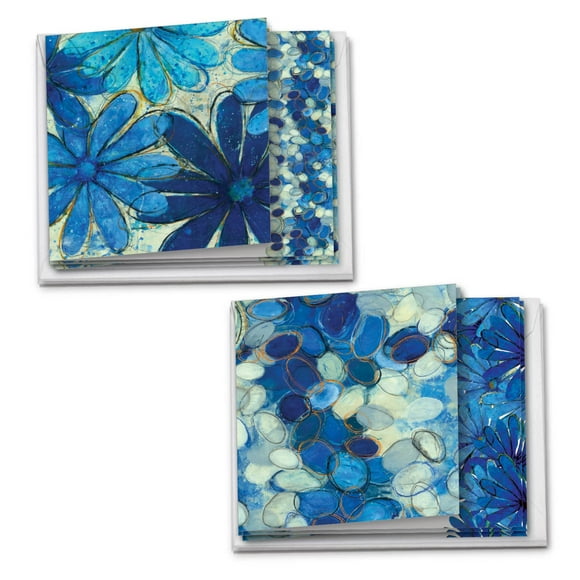 The Best Card Company - 12 Assorted Blank Note Cards (4 x 5.12 Inch) - Boxed All Occasion Notecards Bulk (2 Designs, 6 Each) - Blue Blooms MQ4607OCB-B6x2