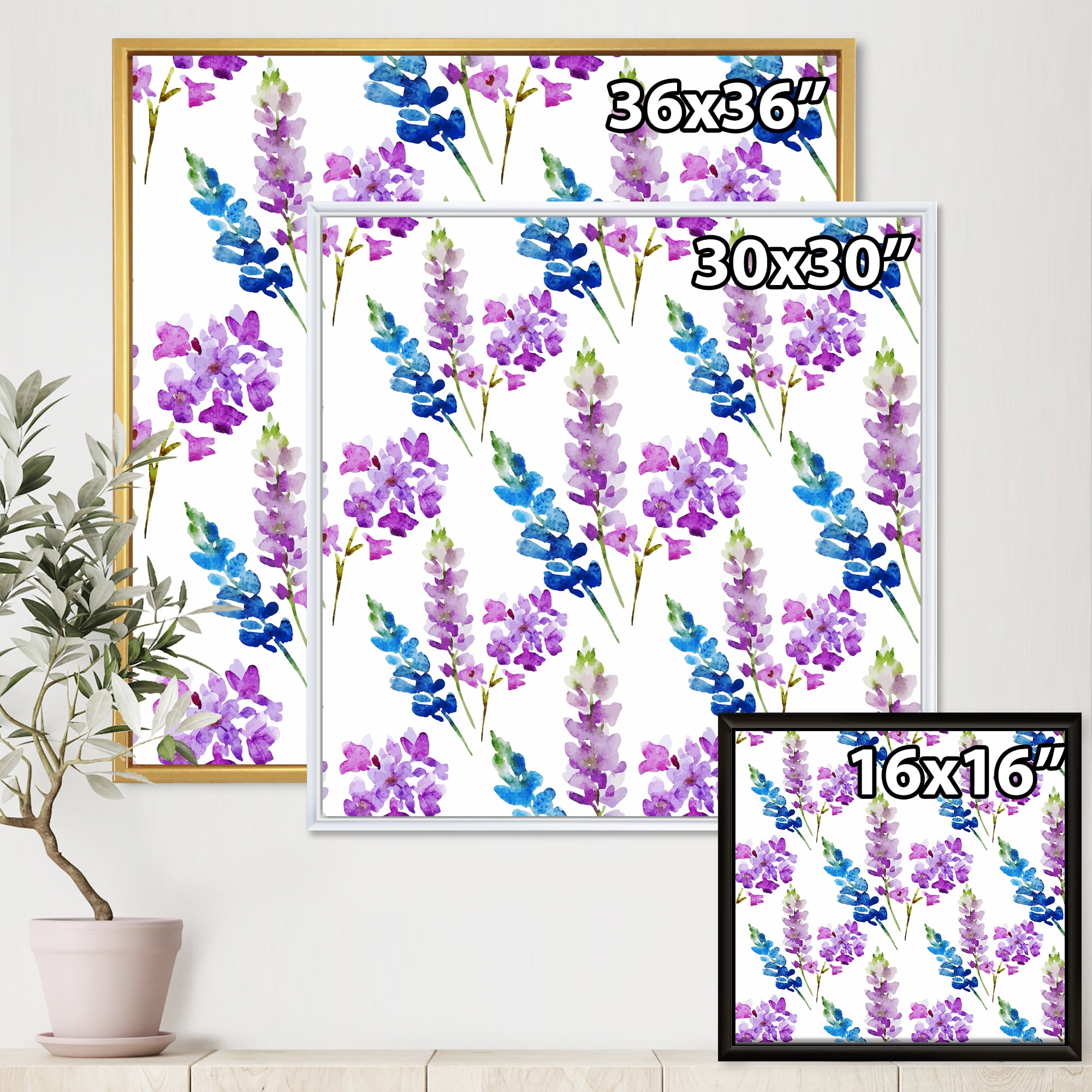 Designart 'Purple and Pink Floral Pattern' Traditional Framed Canvas Wall Art Print