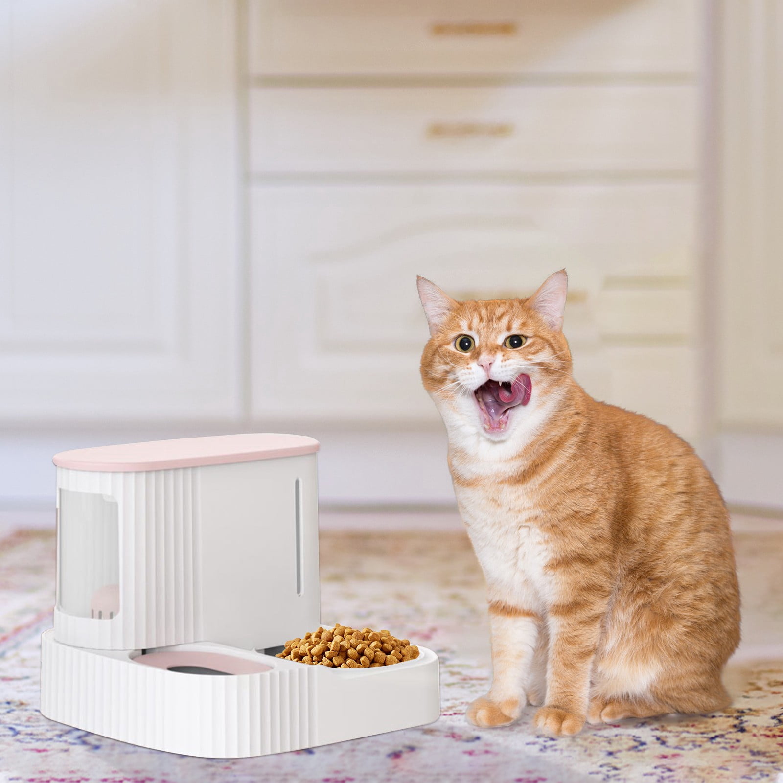 Automatic Dog Feeder Dog Water Dispenser with Integrated Station Flowing Waterer and Non-Wet Mouth for Cats and Dogs Cat Bowls，Gray