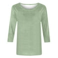 thumbnail image 4 of Tshirts For Women Solid Color Casual 3/4 Sleeve Round Neck Cute Tunic Summer Basic Fall Loose Fit Tops Pullover Tee Shirts Activewear,Green,L, 4 of 4