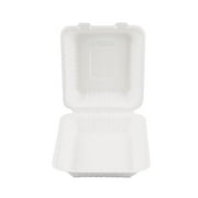 Great Value Compostable Bagasse 1-Compartment Hinged Container, White, 12 Count