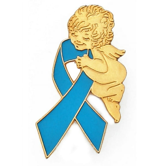 Light Blue Awareness Ribbon Religious Spiritual Angel Enamel Lapel Pin