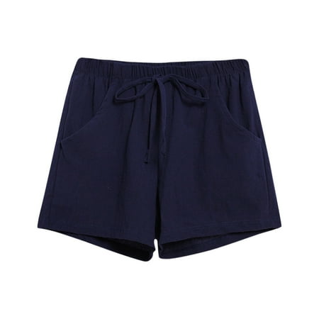 

Yubnlvae Shorts For Women Womens Solid Cotton And Linen Pocket Elastic Waist Loose Short Pants