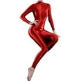 thumbnail image 2 of Zaldita Women's Shiny Spandex Unitard High Neck Long Sleeves Ankle Length Leotard Jumpsuit Red One Size, 2 of 4