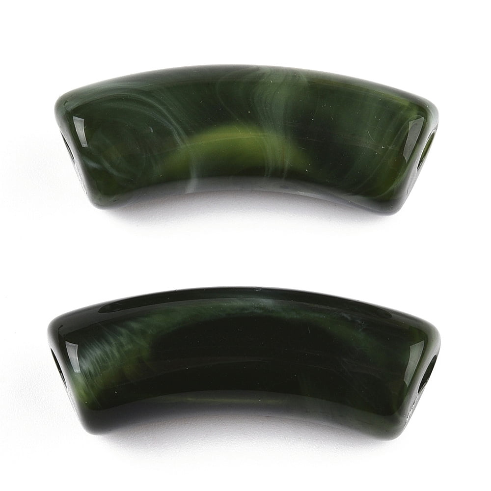 Opaque Two Tone Color Acrylic Beads Curved Tube Dark Green 34.5x13x11mm Hole: 3mm Green