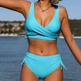 thumbnail image 2 of 2Pcs/Set Women Bikini Set V-Neck Sleeveless Bra High Waist Side Drawstring Swimwear, 2 of 7
