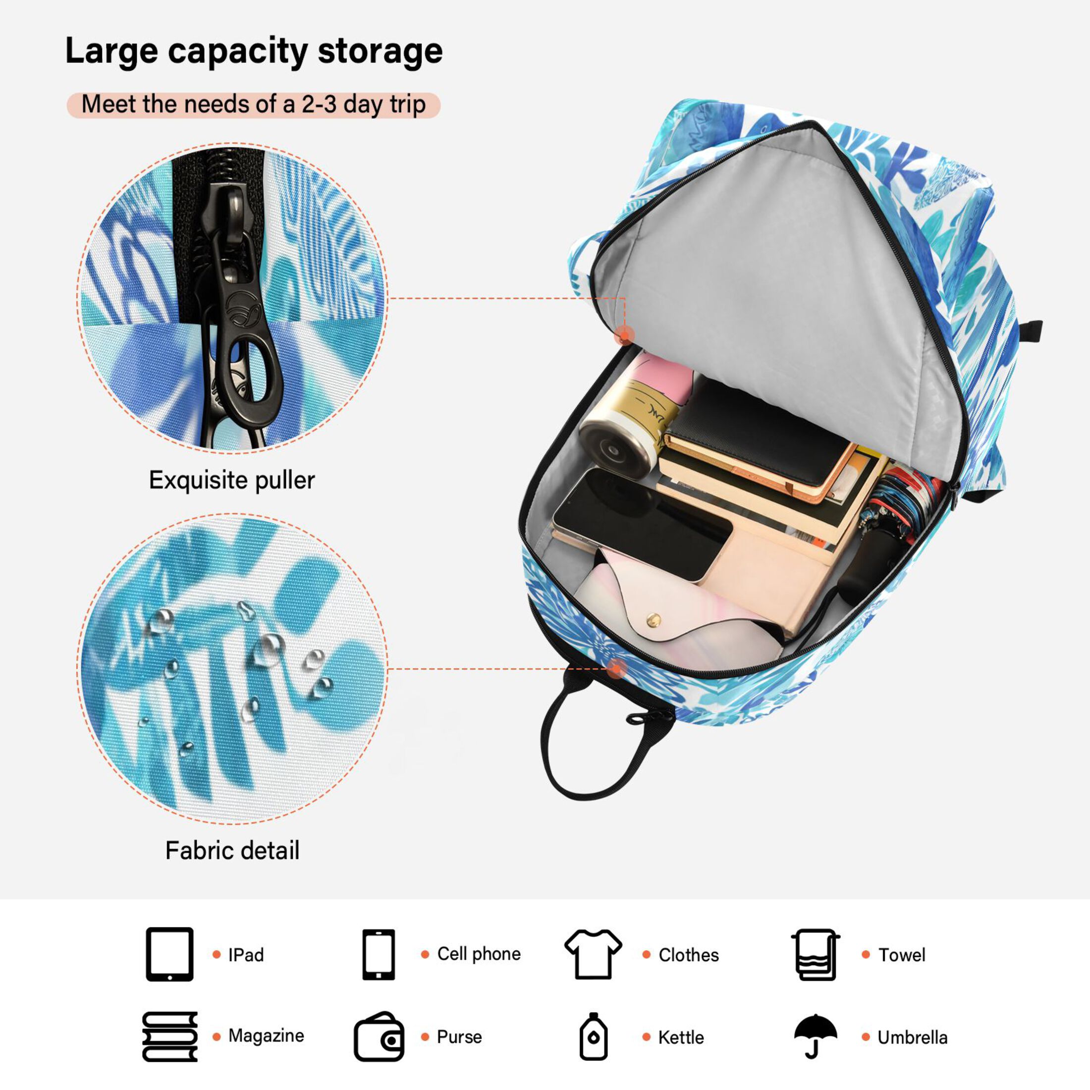 2 Racquet Holder Tennis Backpack Tennis Racket Covers Gym Bags Blue Hummingbirds