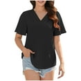 thumbnail image 1 of Birdeem Blouses pour Femmes Haut à Manches Courtes Basique Décontracté Col Rond T-Shirt Plissé Ample en Coton, 1 of 10