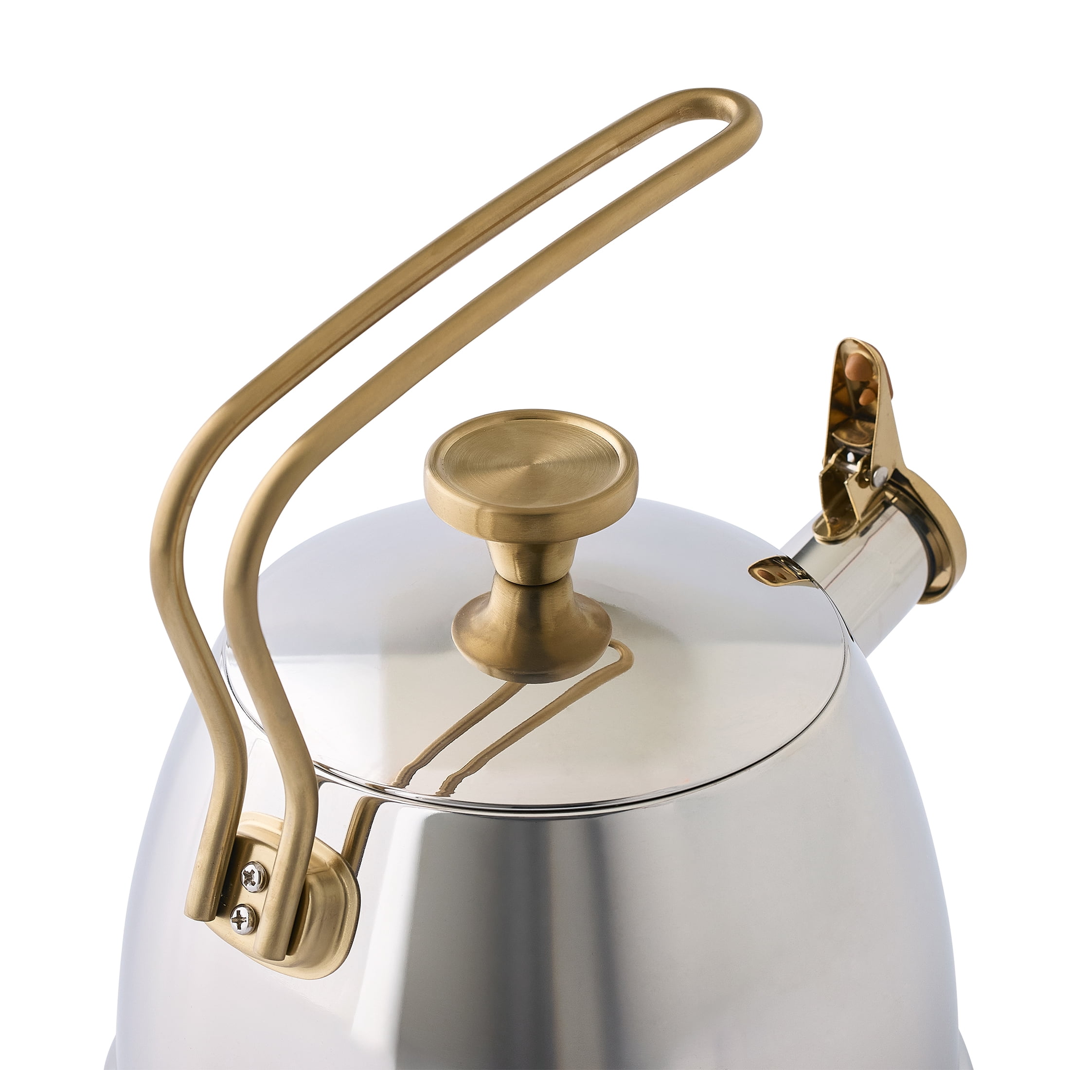 Better Homes & Gardens 1.8-Quart Stainless Steel Whistling Tea Kettle, Gold Accents