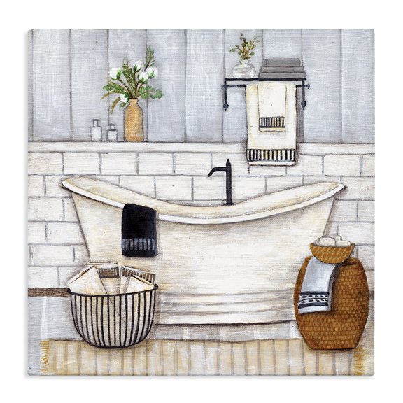 Stupell Industries French Country Bathroom Farmhouse Style Tub Canvas Art, 17 x 17, by Yellow Cafe