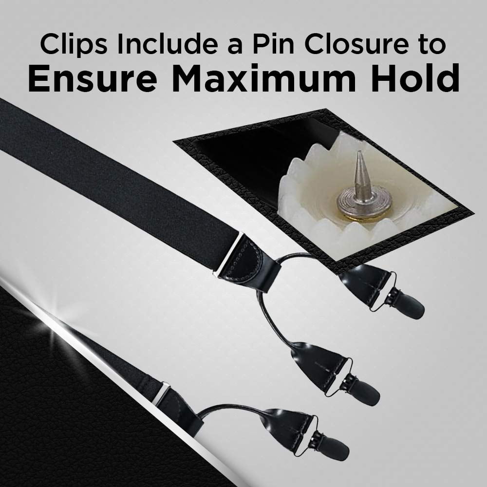 Hold'em Elastic "Double-Hold" Button Look with No Slip Pin Clip Closure Suspenders for Adult Men - Brown