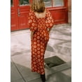 thumbnail image 4 of Gupgi Robe Bohème pour Femme à Encolure Carrée, Manches Bouffantes, Longue Robe à Fleurs, Décontractée, Vacances, Ample, Robe d'Été, 4 of 7