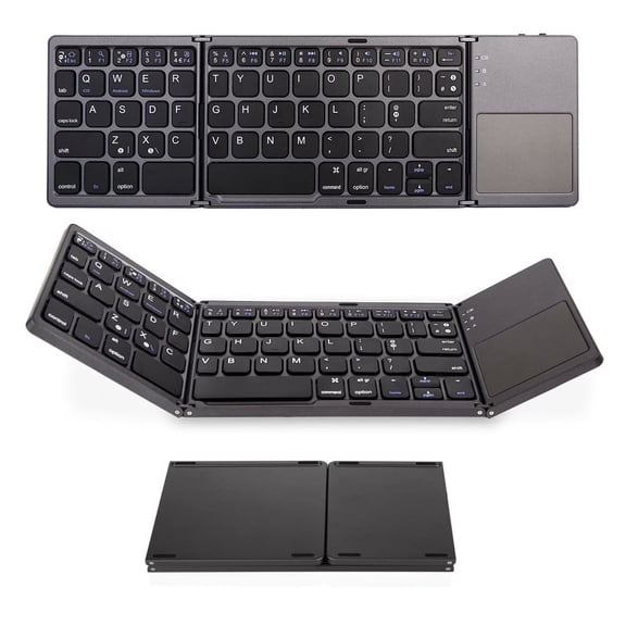 Tri-Folding Bluetooth Keyboard with Touchpad, Wireless Portable Foldable Bluetooth Keyboard, Rechargeable Multi-Device Small Keyboard for Laptop Tablet PC Smartphone