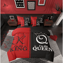King And Queen Couple Queen Comforter Set 7 Piece For Men Women,Red Black White Crown Bedding Set Mr Mrs His Her Bed In A Bag Romantic Valentine'S Day Gifts Sheet Set With Comforter