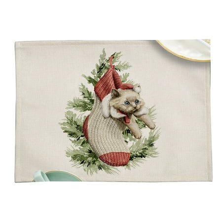 

CherryHome Food Stain Resistant Placemat Christmas Placemat Convenient Durable Stylish Linen Table Mat for Festive Home Decoration