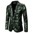 thumbnail image 1 of Denim Jacket men Casual One-button Blazer With Striped Print Blazer Jacket, 1 of 7